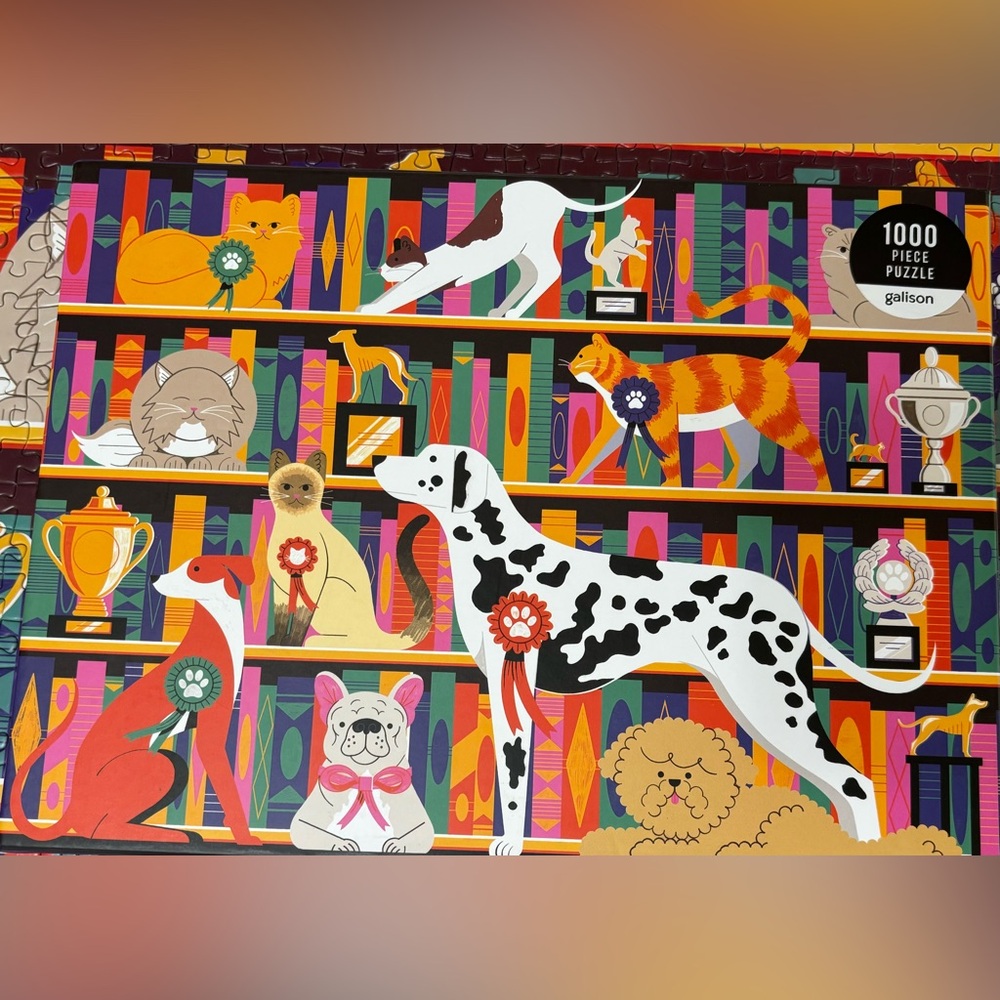 Colorful Dog & Cat Themed 1000 Piece Puzzle by Galison